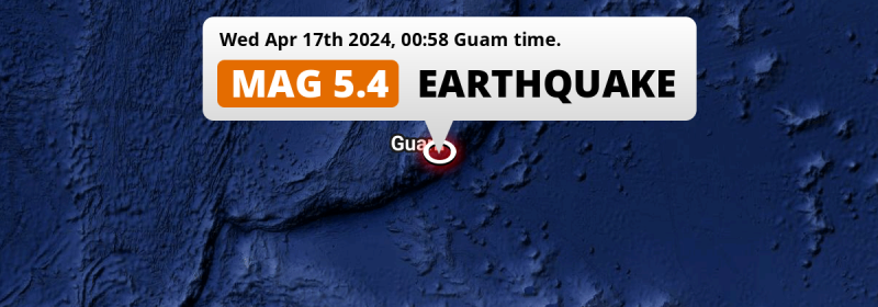 Shallow M5.4 Earthquake struck on Wednesday Night in the North Pacific Ocean near Dededo Village (Guam).