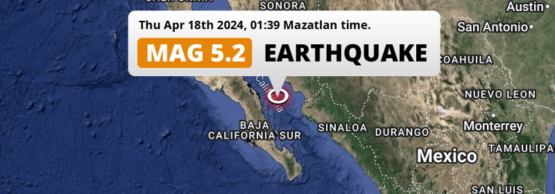 On Thursday Night a Shallow M5.2 FORESHOCK struck in the Gulf Of California 148km from Ciudad Obregón (Mexico).