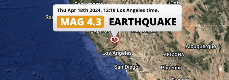Shallow M4.3 Earthquake hit near Bakersfield in The United States on Thursday Afternoon.