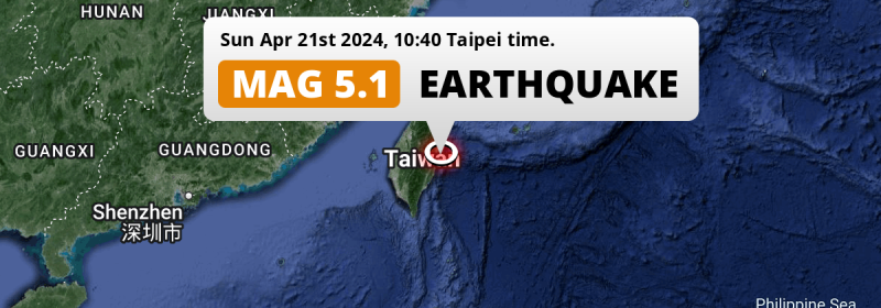 On Sunday Morning a Significant M5.1 FORESHOCK struck in the Philippine Sea near Hualien City (Taiwan).