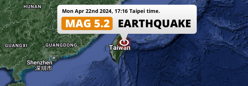 Significant M5.2 FORESHOCK hit near Hualien City in Taiwan on Monday Afternoon.