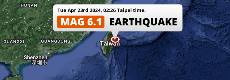 Shallow M6.1 Earthquake struck on Tuesday Night in the Philippine Sea near Hualien City (Taiwan).