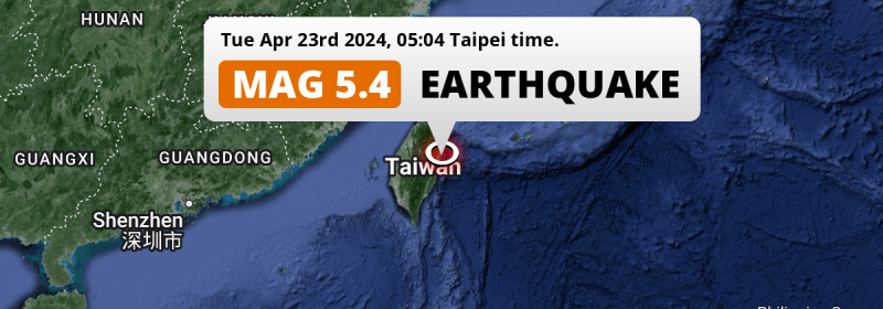 Shallow M5.4 AFTERSHOCK struck on Tuesday Night in the Philippine Sea near Hualien City (Taiwan).
