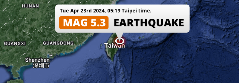 On Tuesday Night a Shallow M5.3 AFTERSHOCK struck in the Philippine Sea near Hualien City (Taiwan).