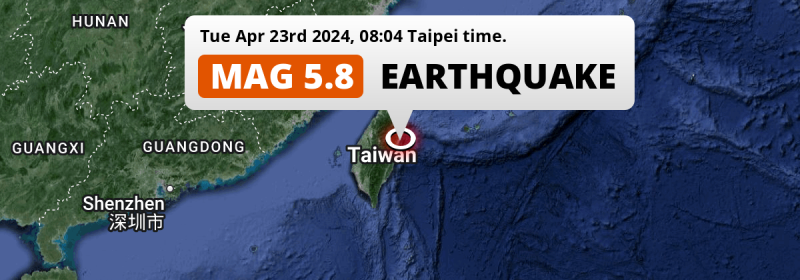 Shallow M5.8 AFTERSHOCK hit in the Philippine Sea near Hualien City (Taiwan) on Tuesday Morning.