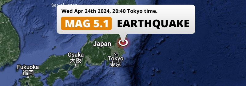 On Wednesday Evening a Significant M5.1 Earthquake struck in the North Pacific Ocean near Hitachi-Naka (Japan).