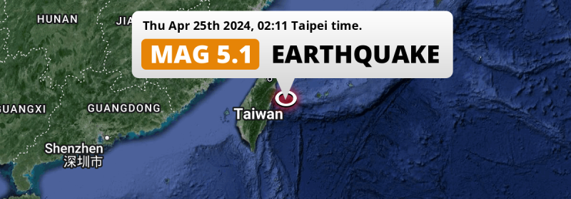 Significant M5.1 AFTERSHOCK struck on Thursday Night in the Philippine Sea near Hualien City (Taiwan).