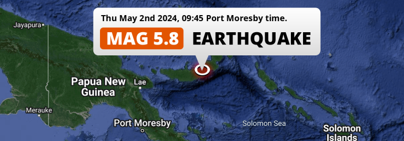 On Thursday Morning a Shallow M5.9 Earthquake struck 103km from Kimbe in Papua New Guinea.