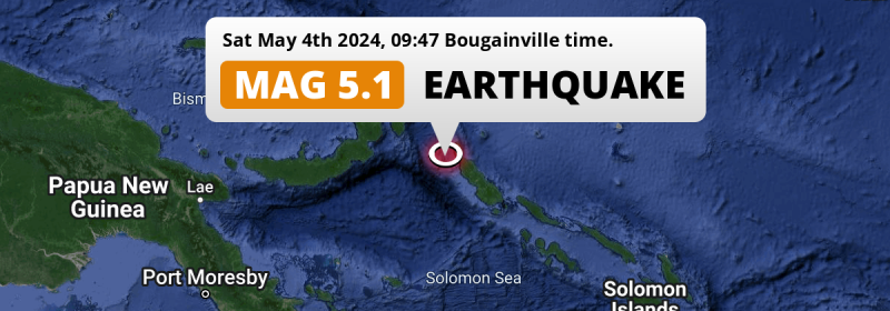 On Saturday Morning a Significant M5.1 Earthquake struck in the Solomon Sea 159km from Arawa (Papua New Guinea).