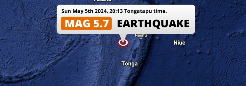 On Sunday Evening a Shallow M5.7 Earthquake struck in the South Pacific Ocean 216km from Nuku‘alofa (Tonga).