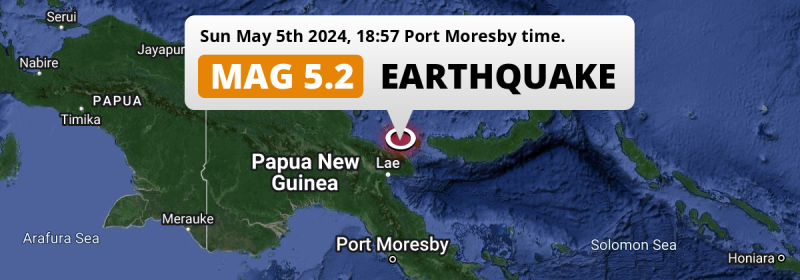  M4.8 FORESHOCK hit in the Bismarck Sea 111km from Lae (Papua New Guinea) on Sunday Evening.