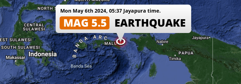 On Monday Night a Shallow M5.5 AFTERSHOCK struck in the Seram Sea 272km from Sorong (Indonesia).