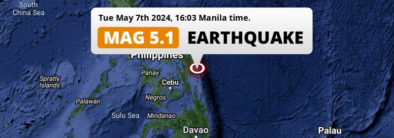 Significant M5.1 Earthquake struck on Tuesday Afternoon in the Philippine Sea near Tacloban (The Philippines).
