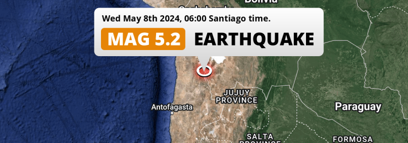 Significant M5.2 Earthquake hit 134km from Calama in Chile on Wednesday Morning.