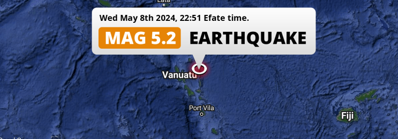 Shallow M5.2 AFTERSHOCK struck on Wednesday Evening 293km from Port-Vila in Vanuatu.